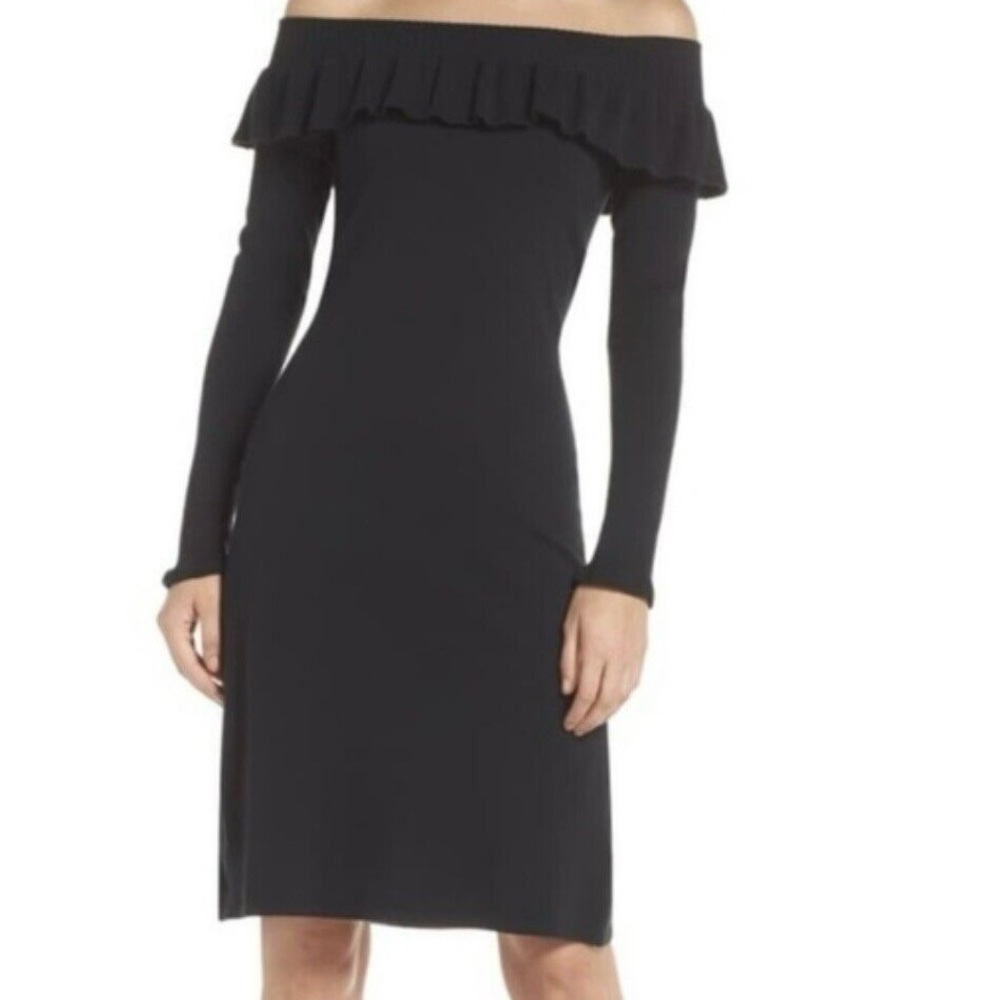 Lilly Pulitzer Moda Off the Shoulder Black Sweater Dress